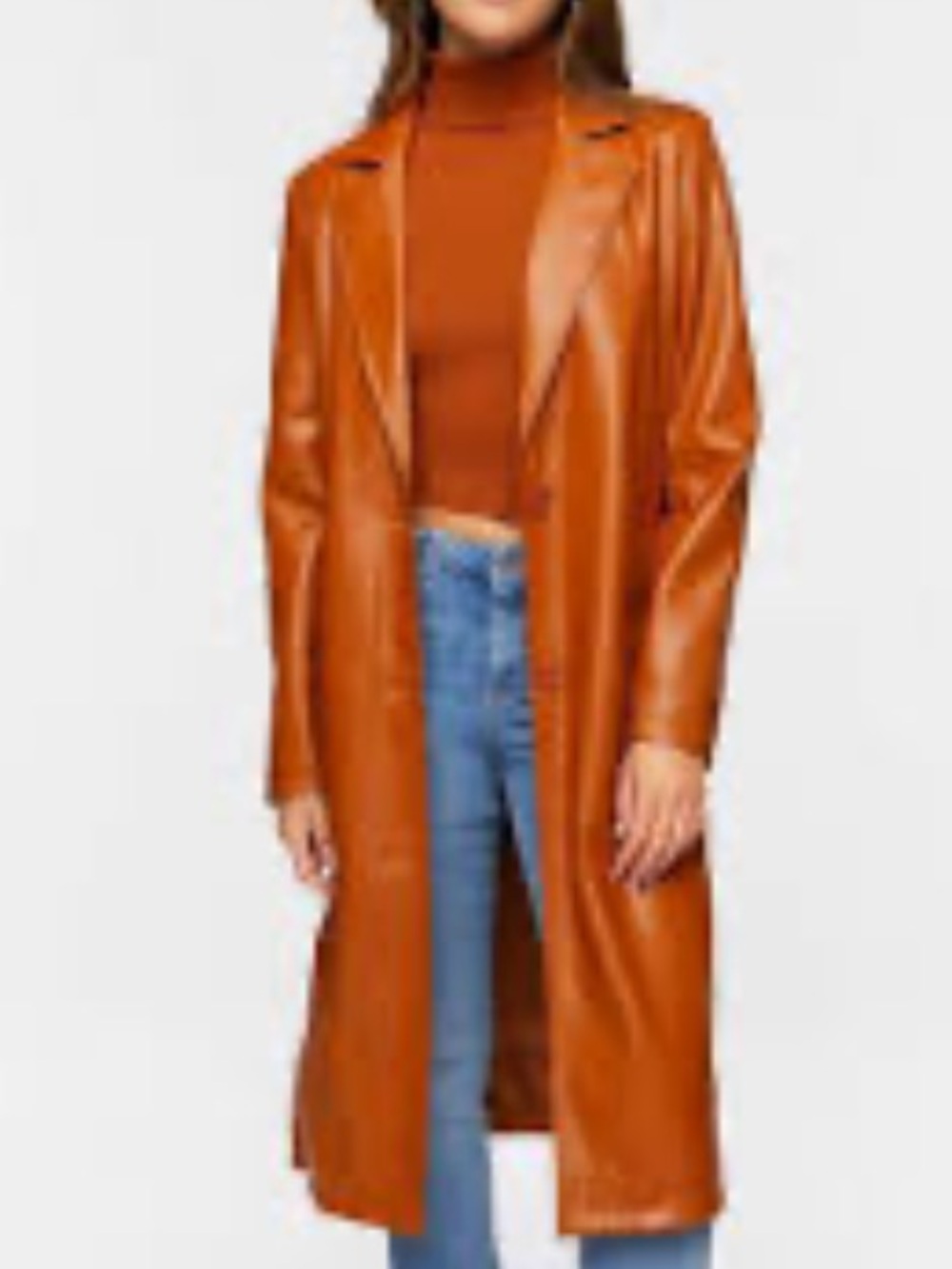Forever 21 Faux Leather Long Trench Coat in Cognac Brown NWT Size Small